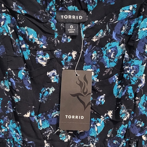 Torrid Blue and Black Floral Challis Midi Dress - Picture 2 of 9